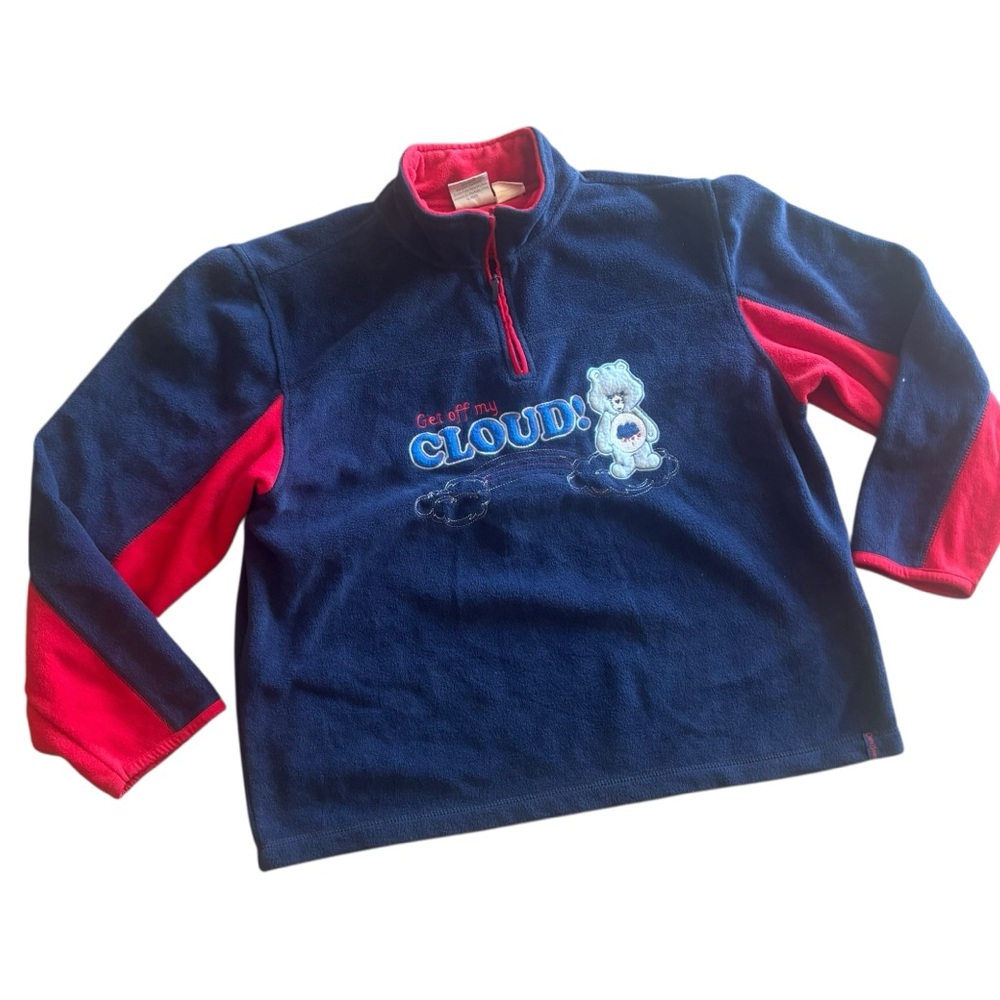 Care Bears vintage Grumpy Bear Get Off My Cloud 1/4 zip fleece pullover blue red